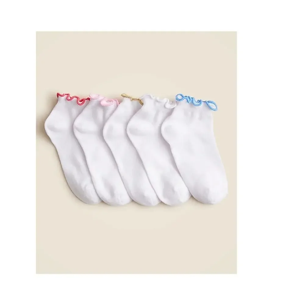 Crewcuts Ruffle Ankle Socks Girls XL White 5 Pair Multicolor Trim Preppy Kids